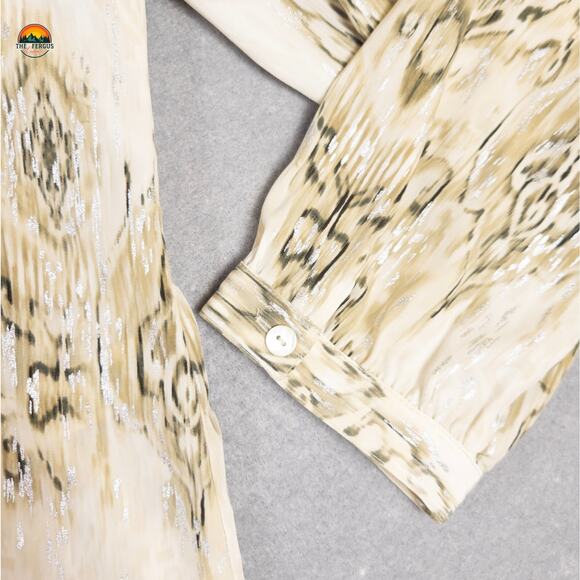 Chico's Popover Blouse Top Tan Abstract Print Metallic Boho Women's Plus Size 3 - Picture 9 of 13